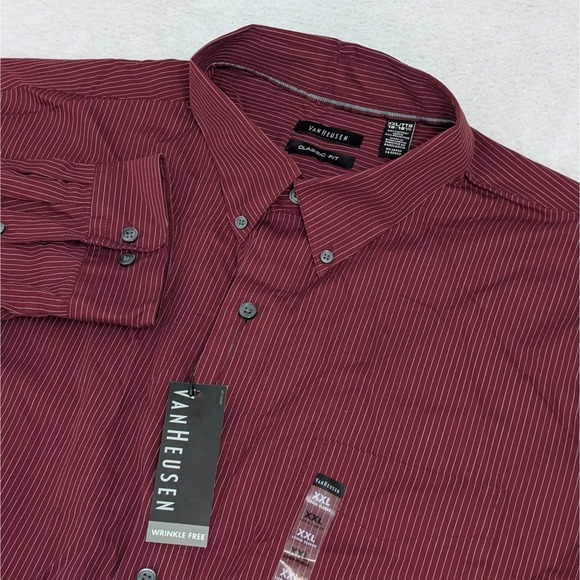NEW Van Heusen Men's 2XL 18 18.5 Classic Fit Shirt Burgundy Striped Long Sleeve - Picture 1 of 8